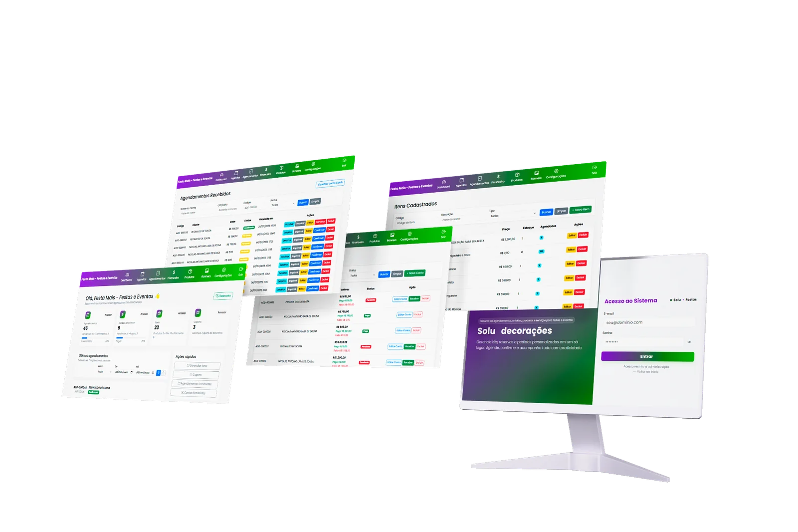 Tela do sistema Solu Festas — mockup